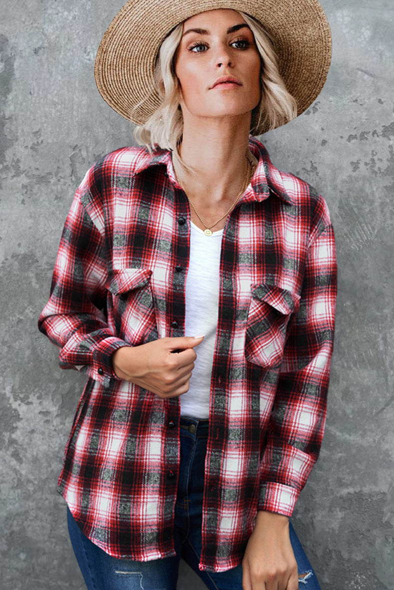 Damen Flanell Hemd im Vintage-Stil mit Karomuster und Brusttaschen