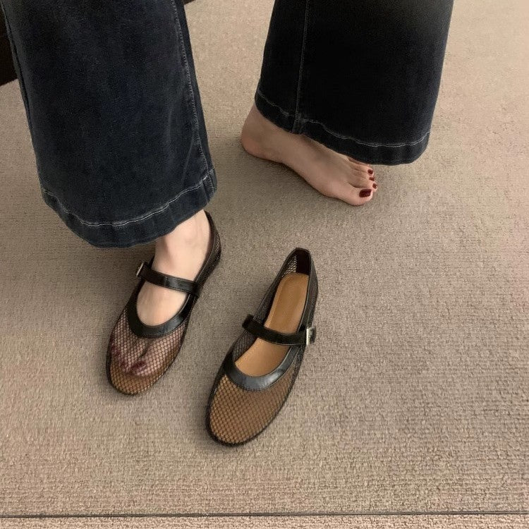 Damen Atmungsaktive Netz-Ballerinas im Mary-Jane-Stil mit verstellbarem Riemen Shop Nory