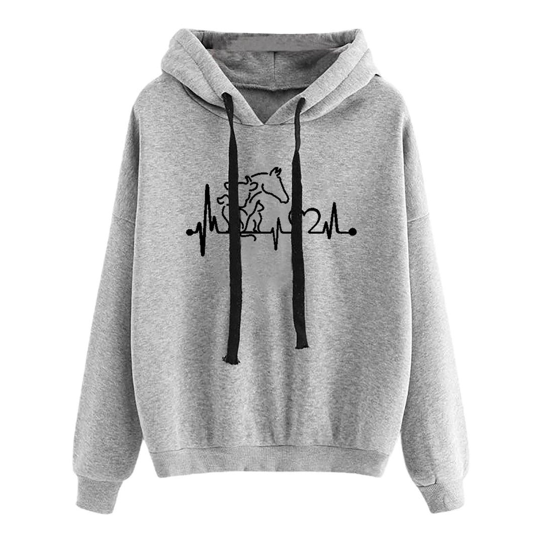 Damen nan leichter Oversize Kapuzenpullover mit Herz‑EKG‑Motiv, langen Kordeln und elastischem Bund Shop Nory