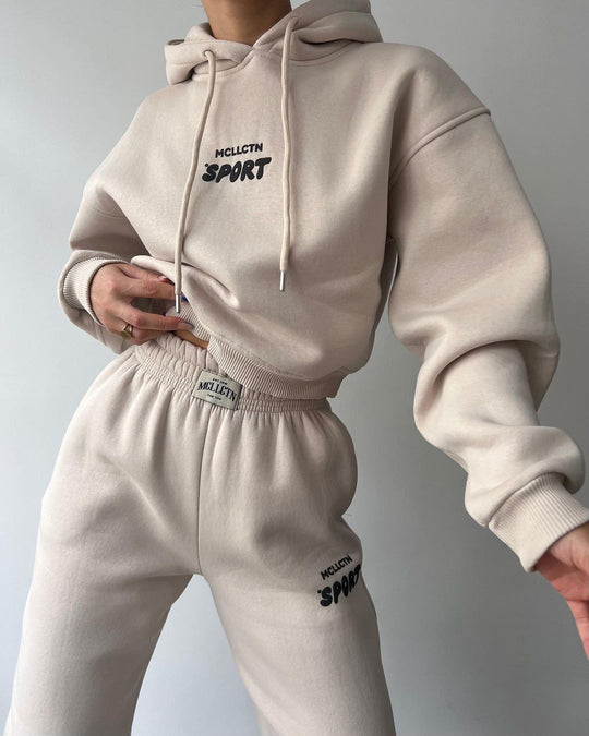 Damen Cropped Kapuzenpullover und High‑Waist Jogginghose Lounge‑Set aus Baumwollfleece Shop Nory