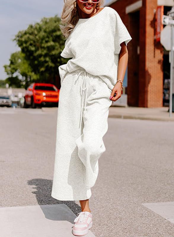 Damen lässiges Jumpsuit-Set aus weichem Material mit elastischem Bund und weit geschnittenen Beinen
