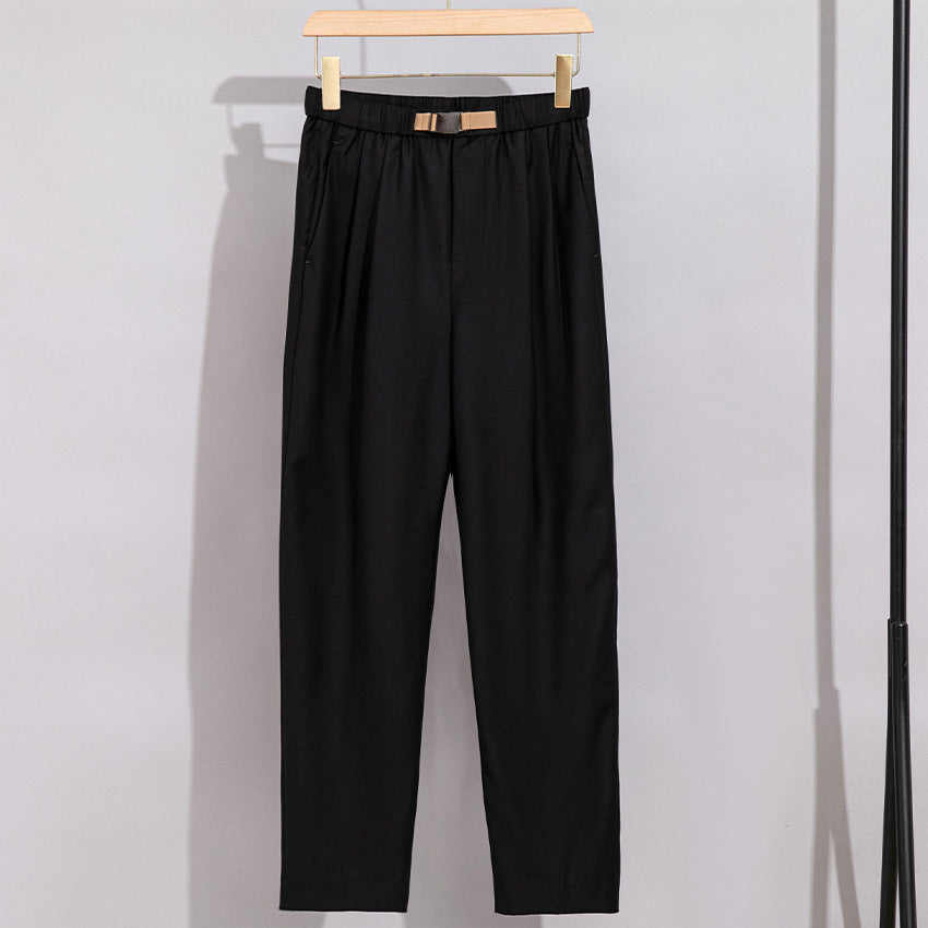Damen Leichte Stoffhose mit elastischem Bund, Bundfalten und geradem Bein Shop Nory