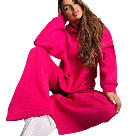 Damen Scuba-Fleece Lounge-Set mit Oversize-Kapuzenpullover und weiter Flare-Hose Shop Nory