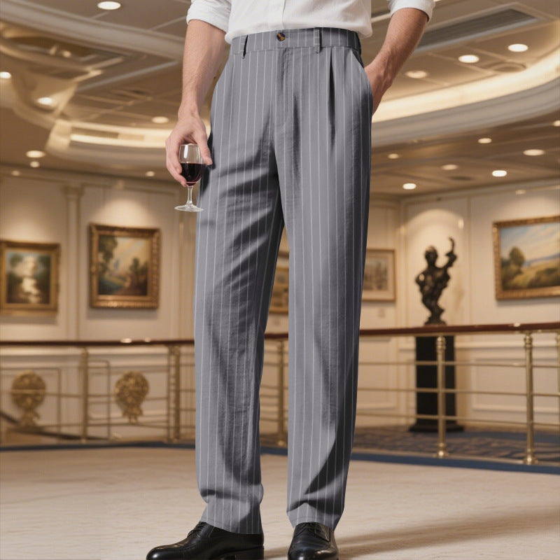 Herren elegante gestreifte Anzughose mit komfortablem Bund