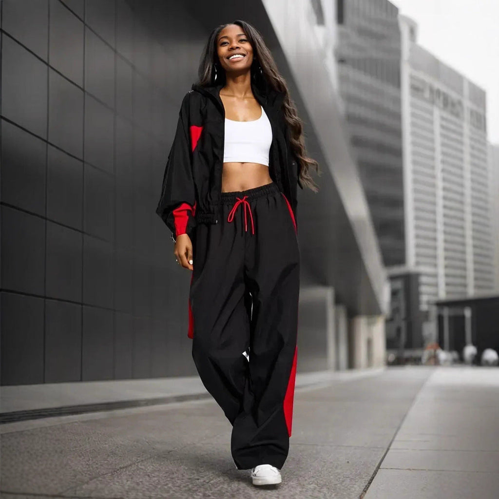 Damen Sportliches Set mit lässiger Jacke und breiten Hosen Shopnory