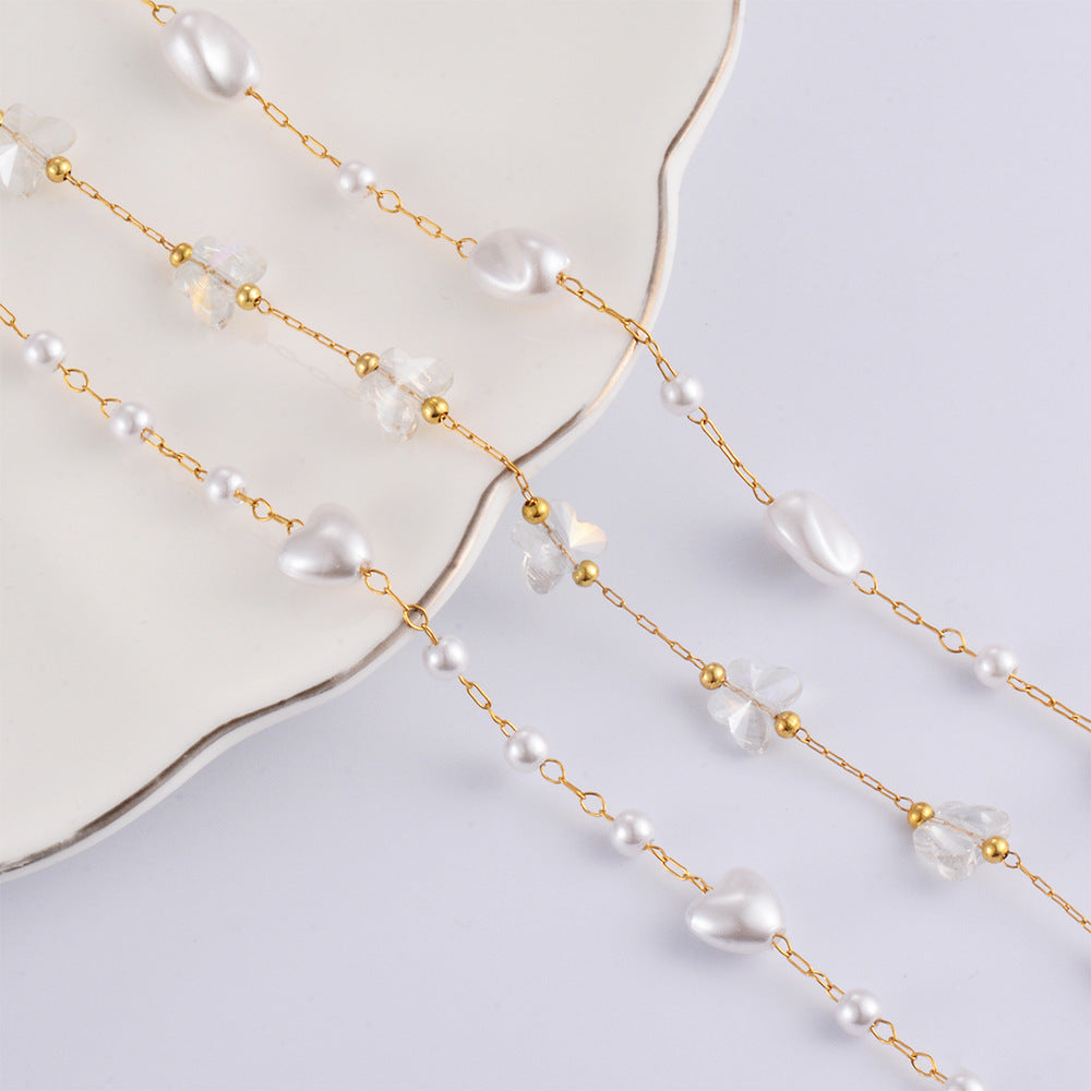 Damen Armband mit herzförmigen Perlen und edler Goldkette Shop Nory