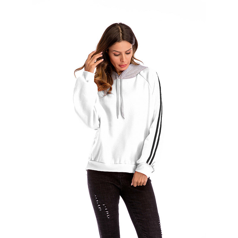 Damen modischer Kapuzenpullover mit kontrastierenden Ärmeln und lässigem Schnitt Shopnory