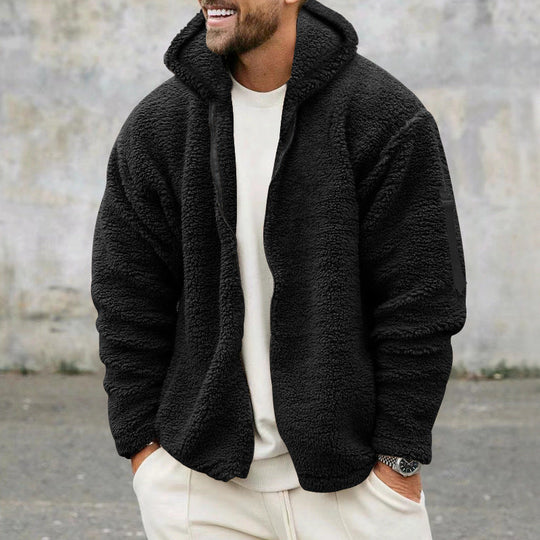 Herren nan Sherpa-Fleece Kapuzenjacke mit durchgehendem Reißverschluss und Ärmel-Tasche