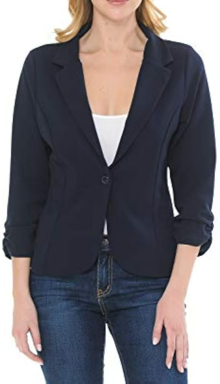 Damen taillierter Jersey-Blazer mit Ein-Knopf-Verschluss und dreiviertelärmeln Shop Nory