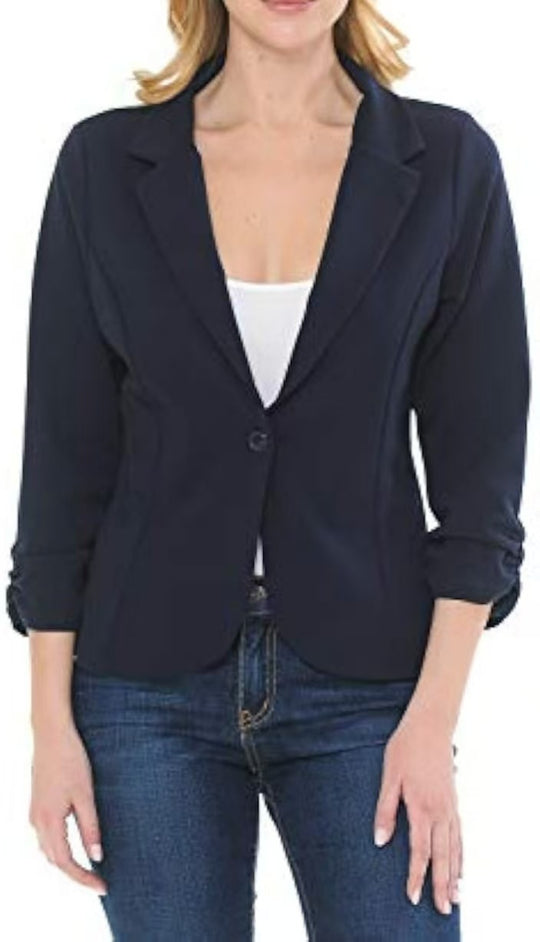 Damen taillierter Jersey-Blazer mit Ein-Knopf-Verschluss und dreiviertelärmeln Shop Nory