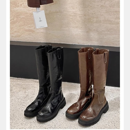 Damen Schlanke Langschaft-Stiefel aus Glattleder mit robuster Profilsohle Shop Nory