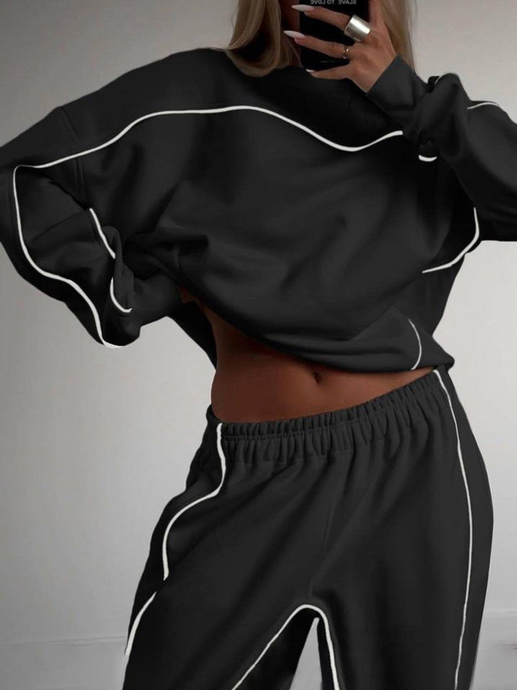Damen cropped Sweatset mit weitem Arm, hochtaillierter Jogginghose und kontrastpaspeln Shop Nory