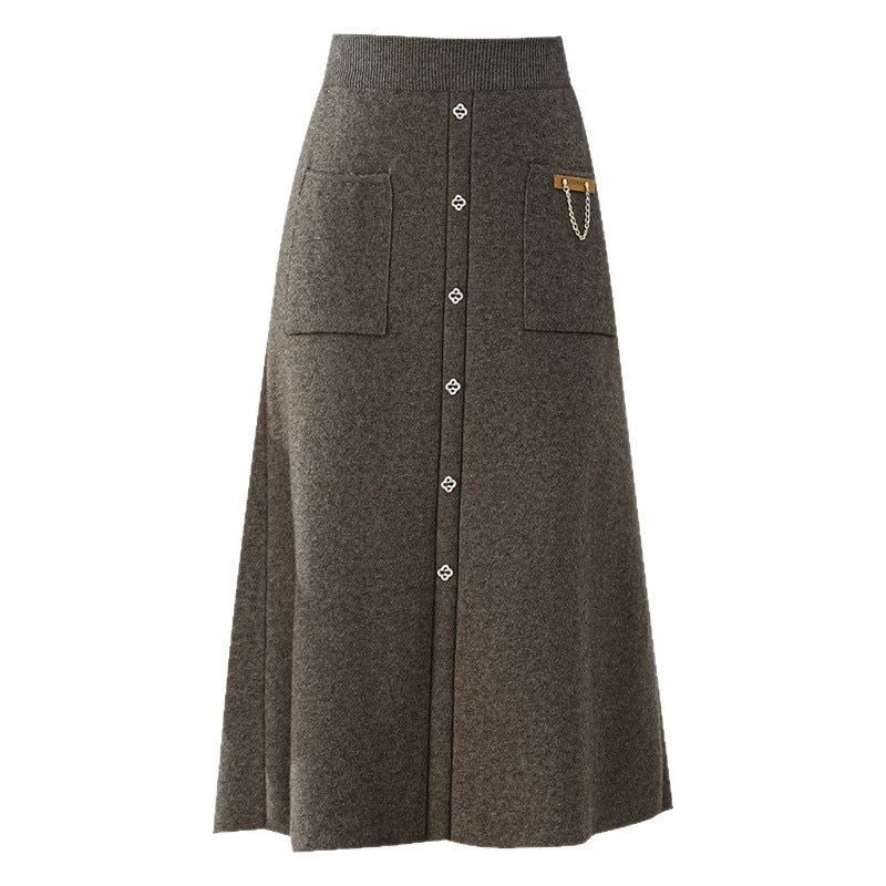Damen Eleganter, gefütterter Knopf-Midirock Shop Nory