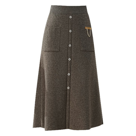 Damen Eleganter, gefütterter Knopf-Midirock Shop Nory