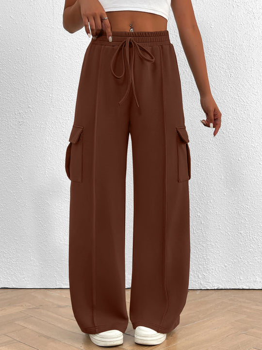 Damen Weite Cargo-Loungehose mit Tunnelzugbund und aufgesetzten Pattentaschen Shop Nory