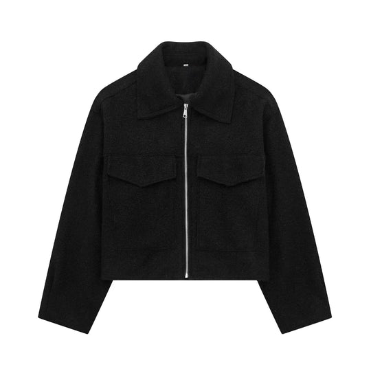 Damen Kurzgeschnittene Sherpa-Jacke mit Reißverschluss und aufgesetzten Pattentaschen Shop Nory