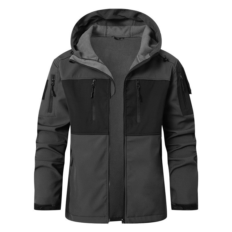 Herren Softshell-Tactical Jacke mit Fleece-Innenfutter, Kapuze und Multifunktionstaschen Shop Nory