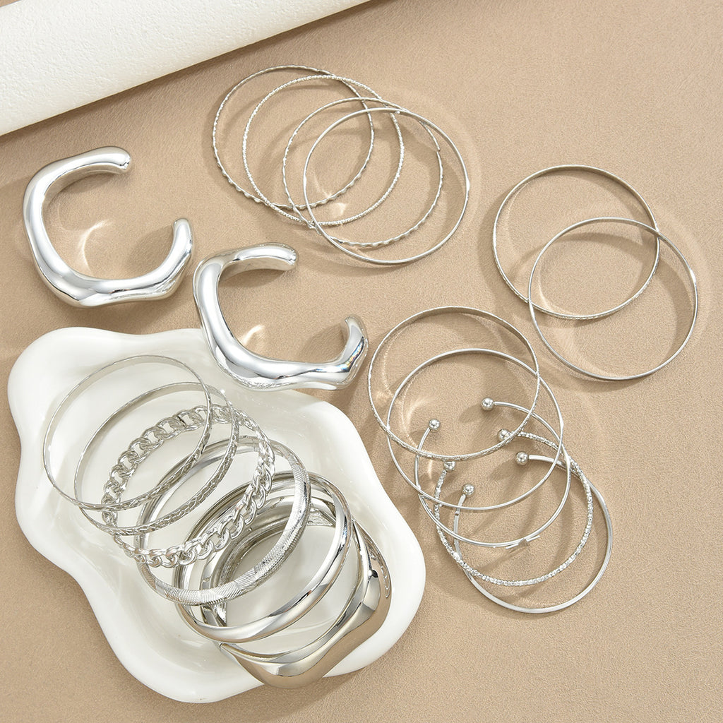 Damen Armreifen-Set aus hochwertigem Edelstahl mit moderner Struktur Shop Nory