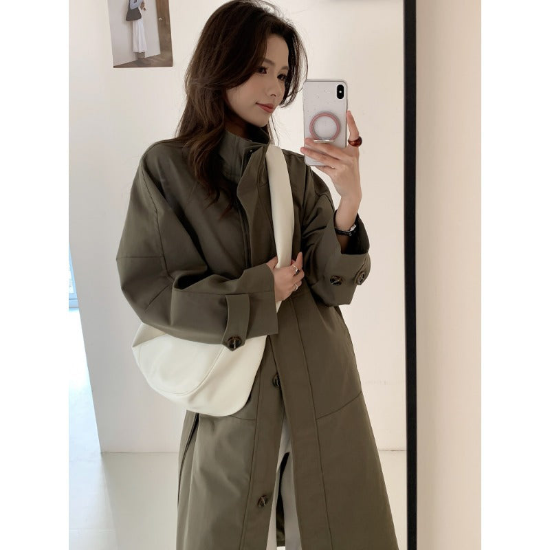 Damen Leichter Oversize-Trenchcoat mit Stehkragen und großen Eingrifftaschen Shop Nory