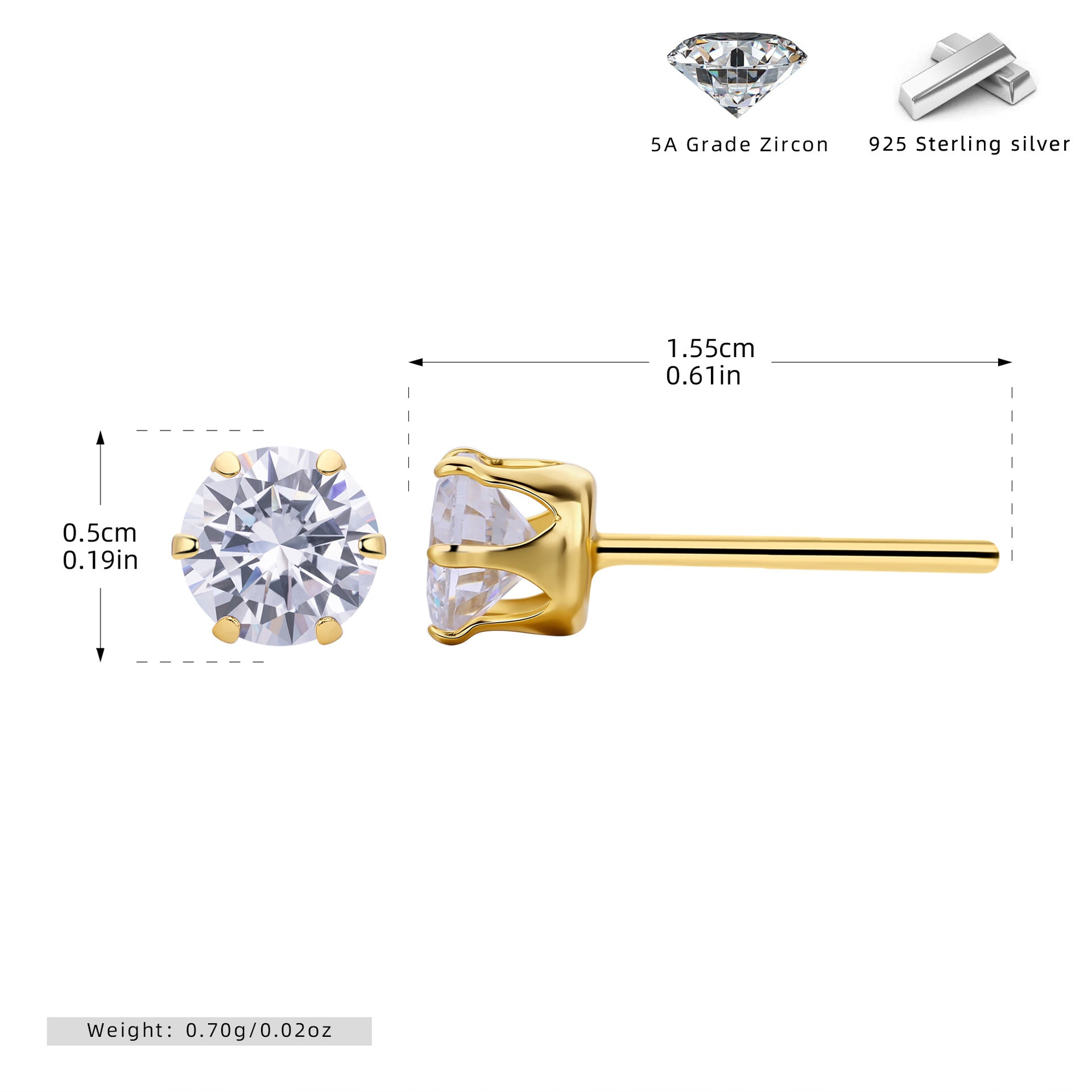 Damen Ohrstecker mit funkelnden 5A Zirkonsteinen aus hochwertigem 925 Sterling Silber Shop Nory