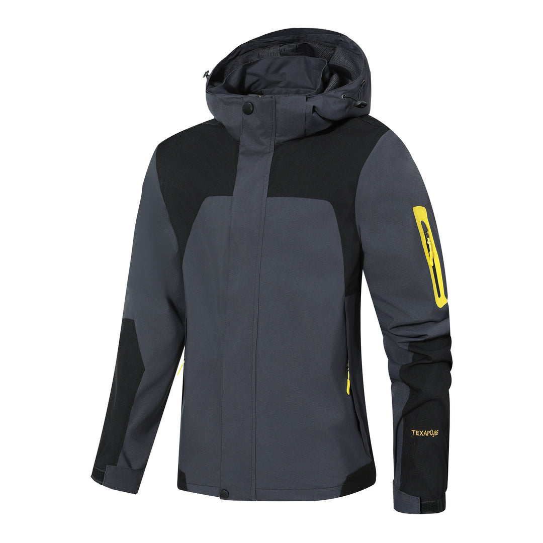Herren Wasserdichte Softshell-Outdoorjacke mit Kapuze, Ärmel-Reißverschlusstasche und winddichter Membran Shop Nory