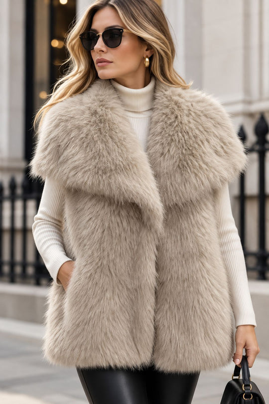 Damen Ärmellose Luxus‑Faux‑Fur‑Weste mit extraweichem Langflor und übergroßem Schalkragen Shop Nory