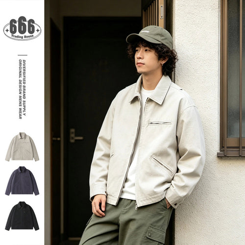 Herren Kurzjacke im Boxy-Schnitt aus Canvas mit Hemdkragen und Leistentaschen Shop Nory