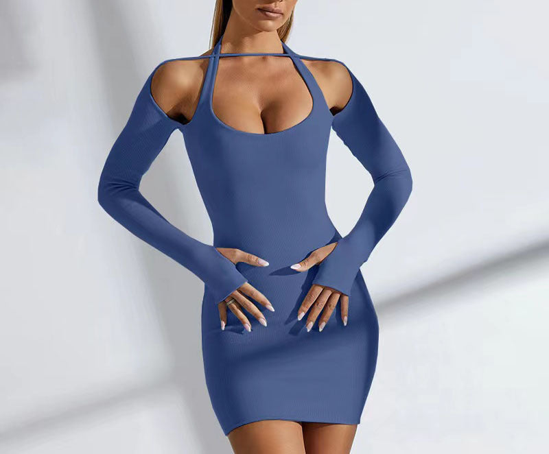Damen Figurbetontes Minikleid mit Schulter-Cutouts, langen Ärmeln und Daumenöffnungen Shop Nory