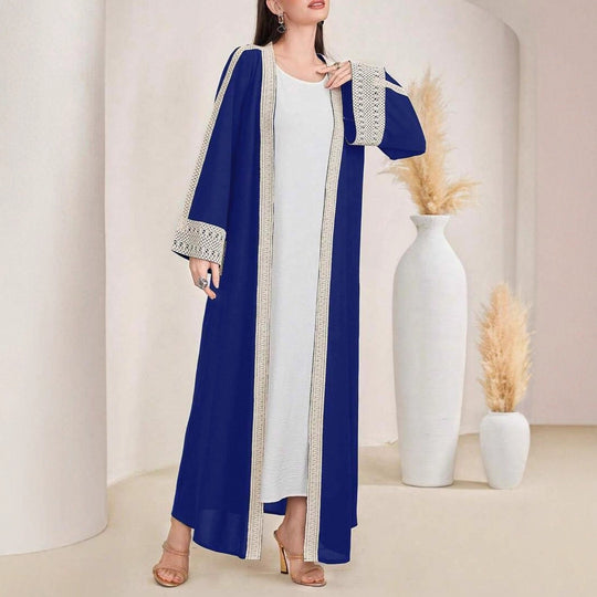 Damen Langes Open‑Front Kaftan‑Mantel mit Häkelspitzenbesatz Shop Nory