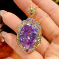 Luxuriöse ovale Amethyst-Anhänger mit Rubinelementen und Diamant-Halo-Goldkette