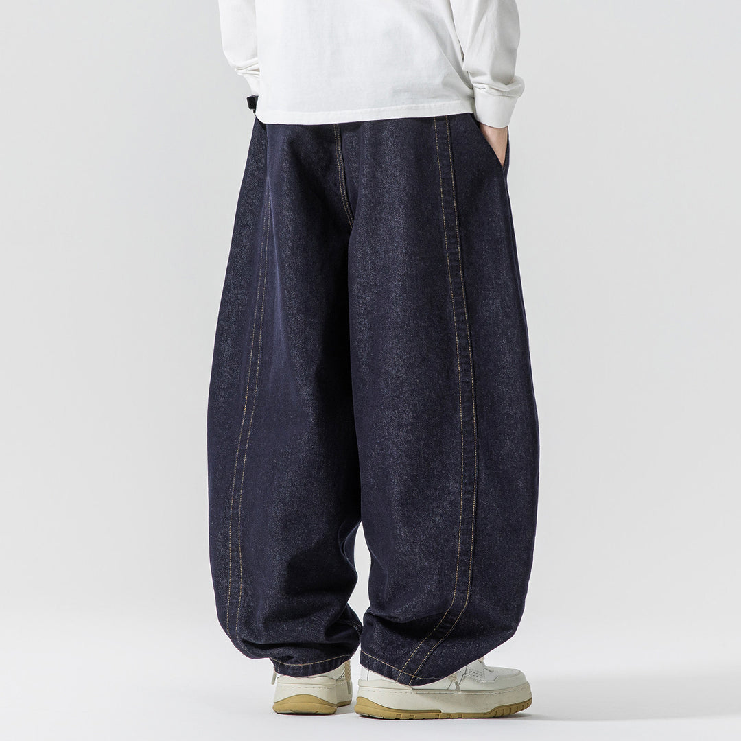 Herren Baggy-Denim-Hose mit extra weitem Bein, tiefem Schritt und sichtbaren Kontrastnähten Shop Nory