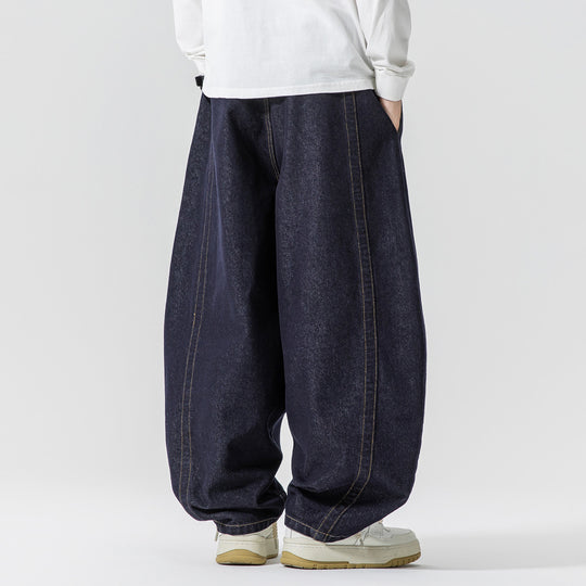 Herren Baggy-Denim-Hose mit extra weitem Bein, tiefem Schritt und sichtbaren Kontrastnähten Shop Nory
