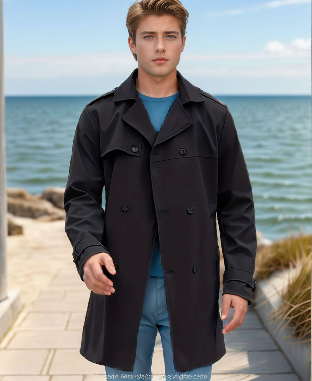 Herren nan urbaner Regenmantel im Trench-Stil mit doppellagiger Sturmklappe und verstellbaren Manschetten Shop Nory