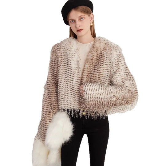 Damen Kurzer Plüsch‑Bolero mit gestreifter Federnoptik und kastiger Silhouette Shop Nory