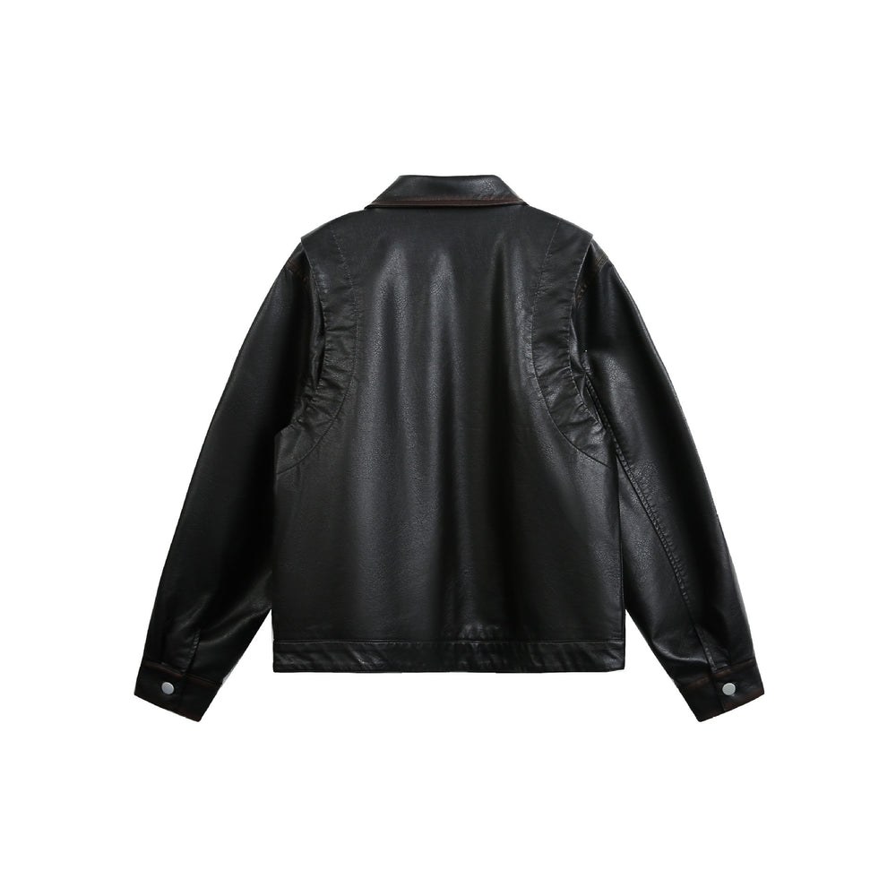 Unisex Weit geschnittene Kunstleder‑Fliegerjacke mit durchgehendem Metallreißverschluss Shop Nory