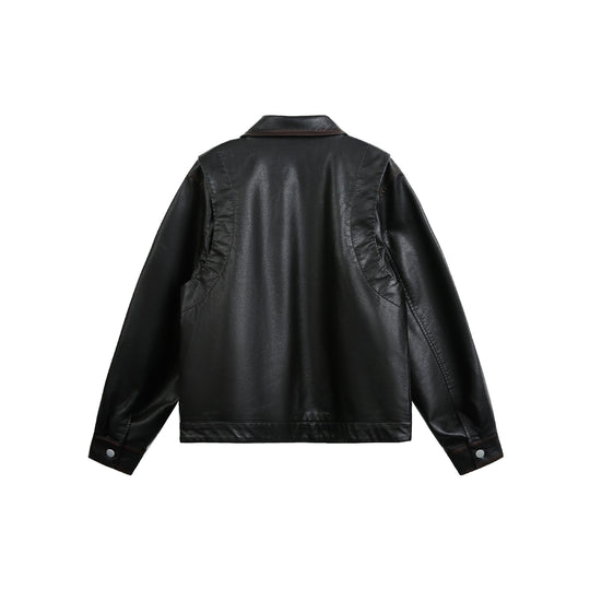 Unisex Weit geschnittene Kunstleder‑Fliegerjacke mit durchgehendem Metallreißverschluss Shop Nory