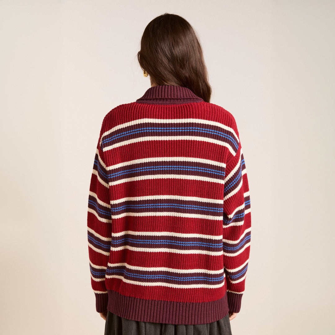 Damen Oversize Strickpullover mit Polokragen & mehrlagigem Streifenrelief Shop Nory