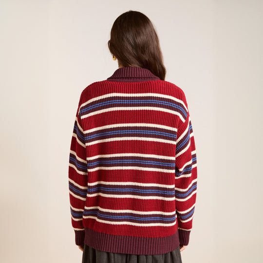 Damen Oversize Strickpullover mit Polokragen & mehrlagigem Streifenrelief Shop Nory