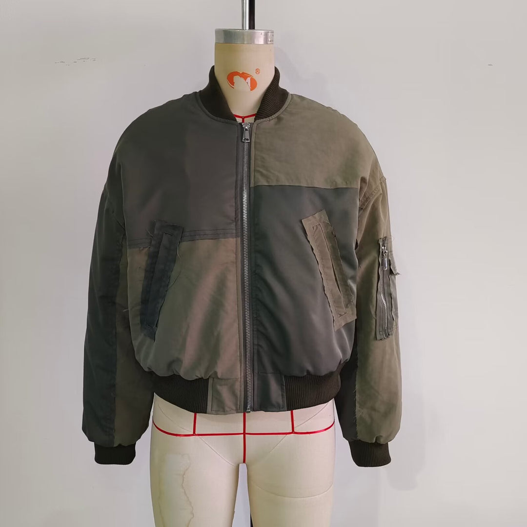 Damen Kurze Oversize-Bomberjacke mit Utility-Taschen und Rippbündchen Shop Nory