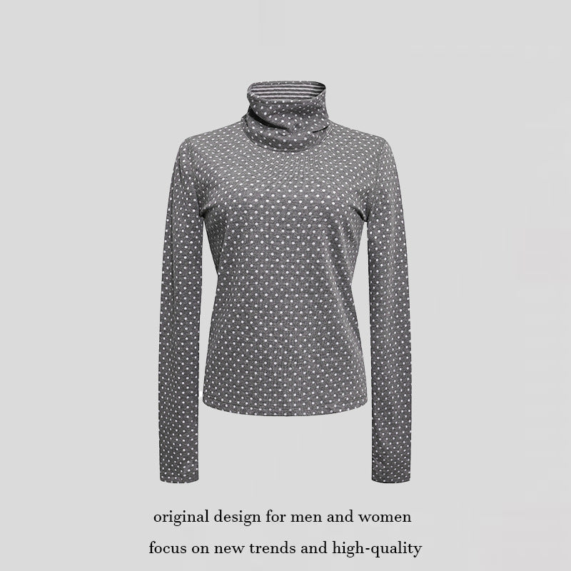 Damen Rollkragen-Feinstrickshirt mit Punktmuster und elastischem Jersey Shop Nory