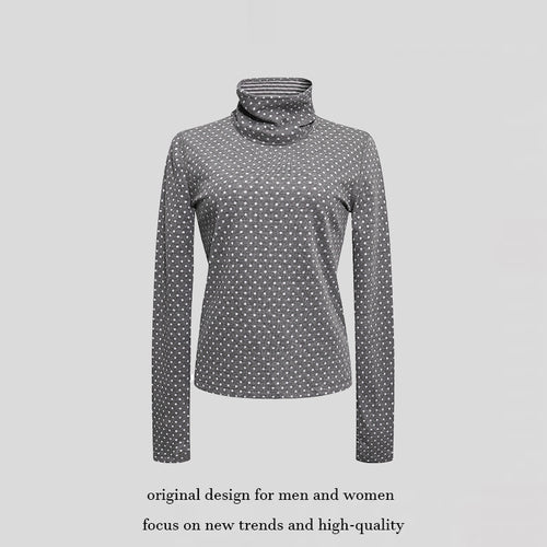 Damen Rollkragen-Feinstrickshirt mit Punktmuster und elastischem Jersey Shop Nory