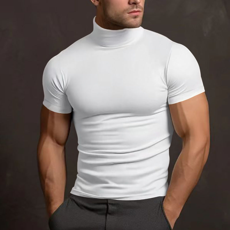Herren nan körperbetontes Kurzarm-Rollkragenshirt aus Stretchjersey