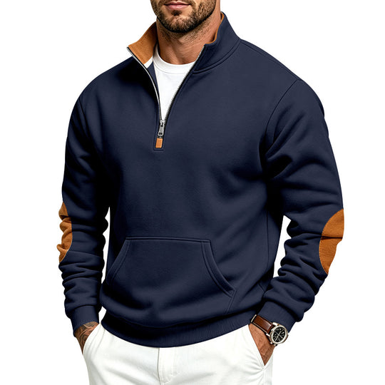 Herren Sweatshirt mit halbem Reißverschluss, Stehkragen und Ellenbogen-Patches Shop Nory
