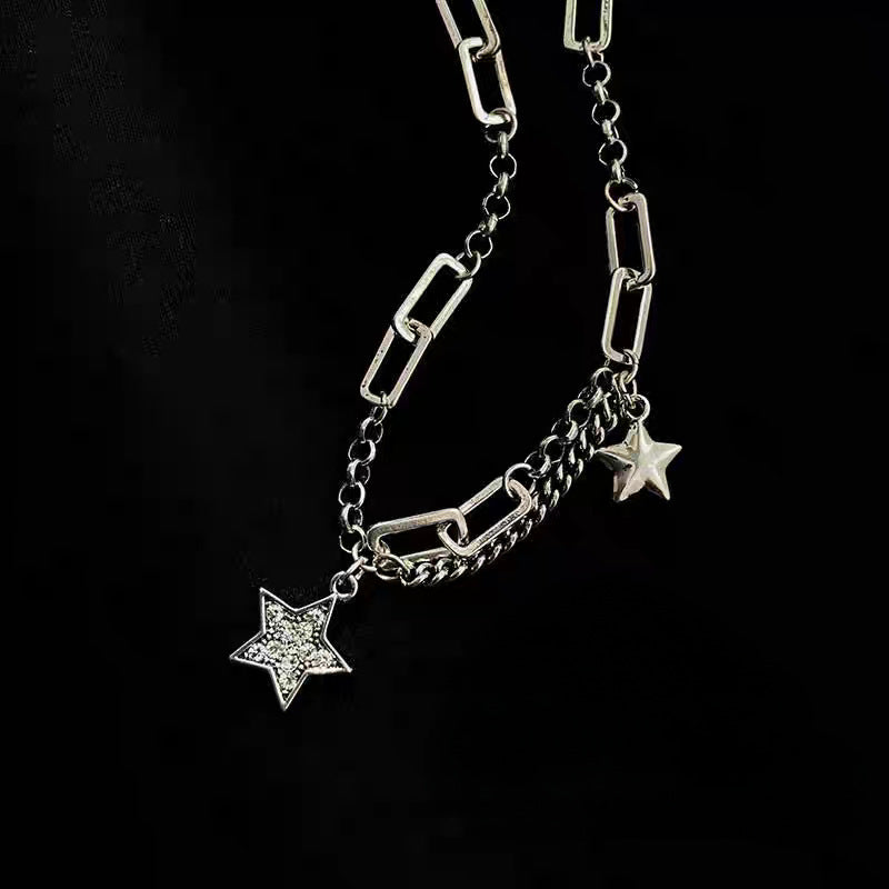 Damen Halskette mit verspielt funkelnden Sternen und modernem Gliederdesign Shop Nory