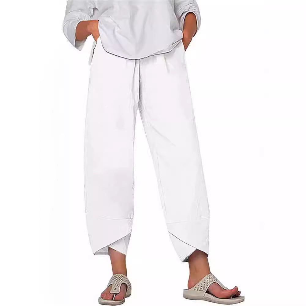 Damen Weite Culotte-Hose mit überlappendem Tulpen-Saum und elastischem Bund Shop Nory