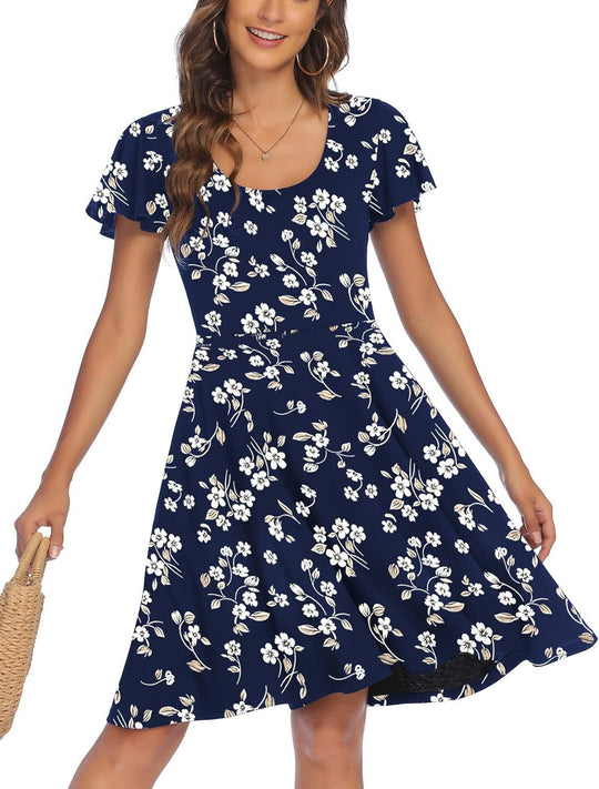 Damen Sommerliches Kleid mit floralem Muster und schwingendem Rock