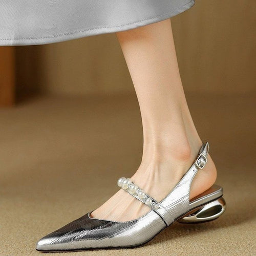 Damen spitze Slingback‑Mules mit Perlenriemen und skulpturalem Absatz Shop Nory