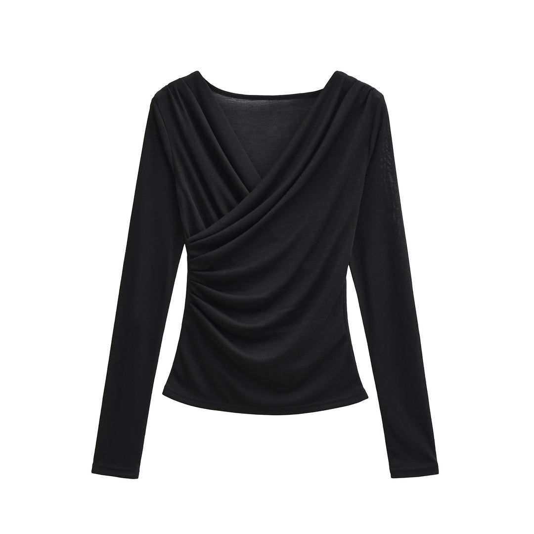 Damen Drapiertes Longsleeve mit V-Ausschnitt und seitlicher Raffung Shop Nory
