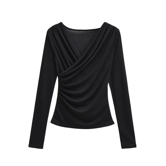 Damen Drapiertes Longsleeve mit V-Ausschnitt und seitlicher Raffung Shop Nory