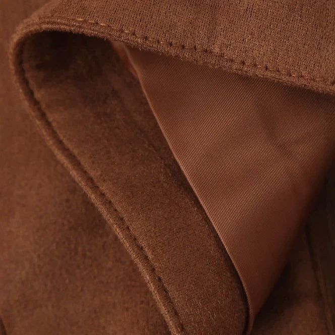 Damen Gekürzte Velourslederjacke mit Hemdkragen, durchgehendem Metallreißverschluss und Zipper-Taschen Shop Nory